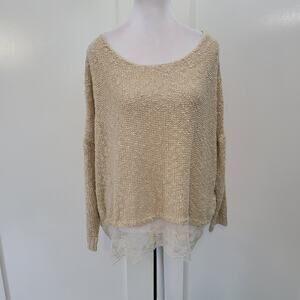 Jean-Pierre Klifa Size‎ XS/S Tan Knit Sweater Lace Hem Cottagecore Chic